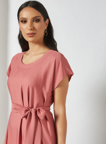 Stylish Belted Maxi Dress Pink