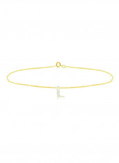 18 Karat Gold L Letter Mother Of Pearl Chain Bracelet