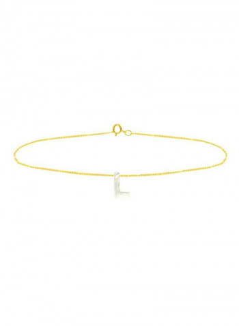 18 Karat Gold L Letter Mother Of Pearl Chain Bracelet