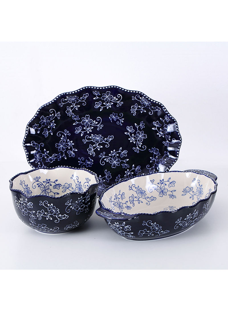 3-Piece Floral Lace Side Series Set blue