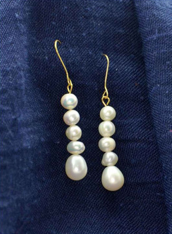 18 Karat Gold Pearl Beaded Drop Earrings