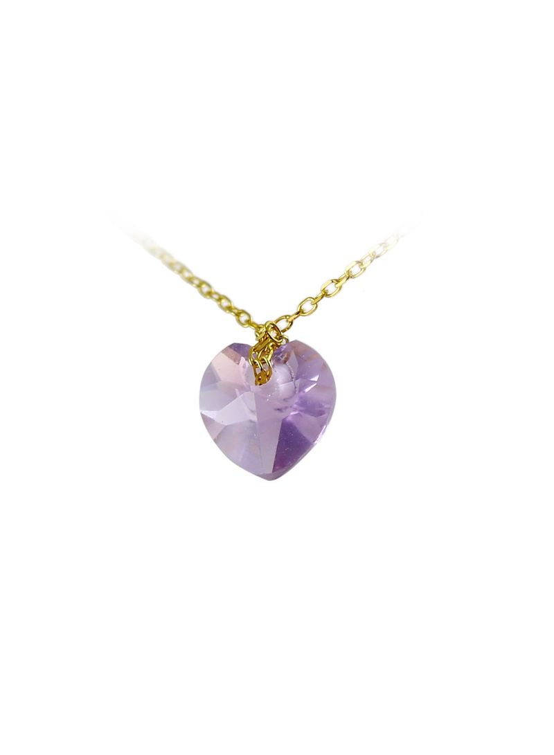 18K Yellow Gold 7mm Heart Cut Genuine Amethyst Necklace