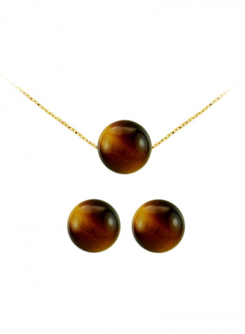 18 Karat Gold Tiger Eye Stone Jewellery Set