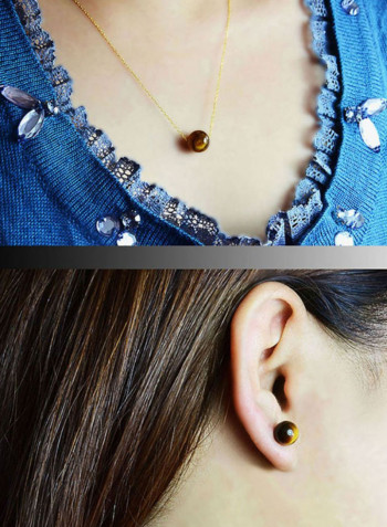 18 Karat Gold Tiger Eye Stone Jewellery Set