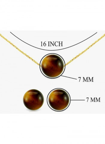 18 Karat Gold Tiger Eye Stone Jewellery Set