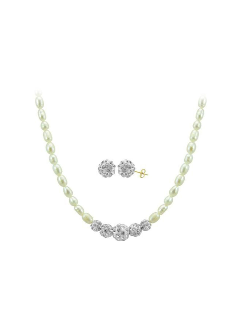 18 Karat Gradual Crystal Balls Strand Necklace With Earrings