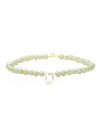 18 Karat Gold Pearl Beaded Letter U Bracelet