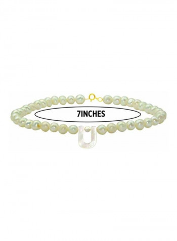 18 Karat Gold Pearl Beaded Letter U Bracelet