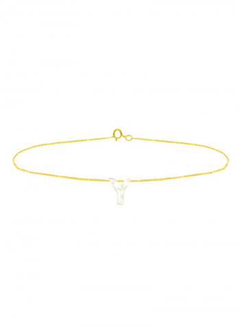 18 Karat Gold Y Letter Mother Of Pearl Chain Bracelet