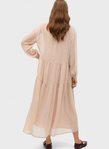 Foil Print Tiered Dress Pink/Gold