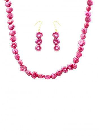 10 Karat Gold With Pearls Strand Jewellery Set