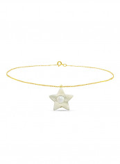 18 Karat Solid Yellow Gold Mother Of Pearl With 6-7 mm Star Shape Chain Bracelet
