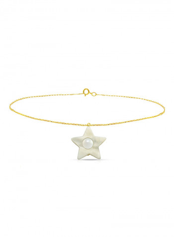 18 Karat Solid Yellow Gold Mother Of Pearl With 6-7 mm Star Shape Chain Bracelet