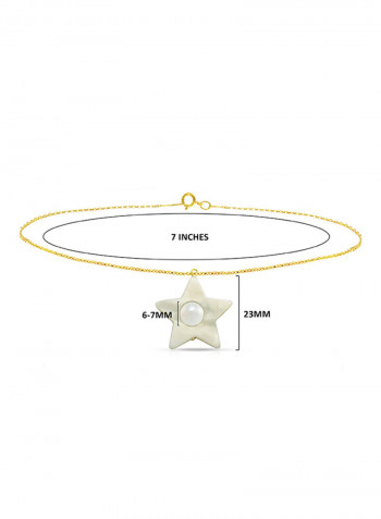 18 Karat Solid Yellow Gold Mother Of Pearl With 6-7 mm Star Shape Chain Bracelet