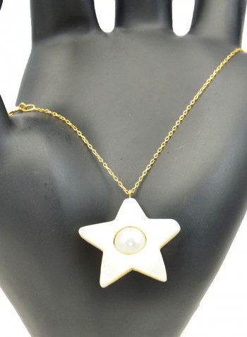 18 Karat Solid Yellow Gold Mother Of Pearl With 6-7 mm Star Shape Chain Bracelet