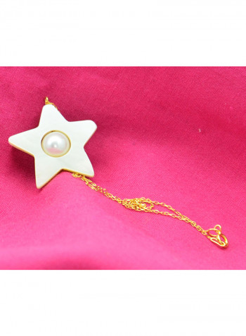 18 Karat Solid Yellow Gold Mother Of Pearl With 6-7 mm Star Shape Chain Bracelet
