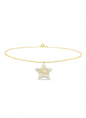 18 Karat Solid Yellow Gold Mother Of Pearl With 6-7 mm Star Shape Chain Bracelet