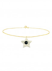 18 Karat Solid Yellow Gold Mother Of Pearl With 6-7 mm Star Shape Chain Bracelet