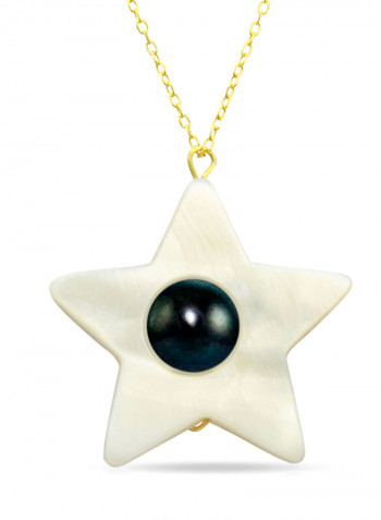 18 Karat Solid Yellow Gold Mother Of Pearl With 6-7 mm Star Shape Pendant Necklace