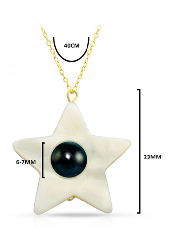 18 Karat Solid Yellow Gold Mother Of Pearl With 6-7 mm Star Shape Pendant Necklace