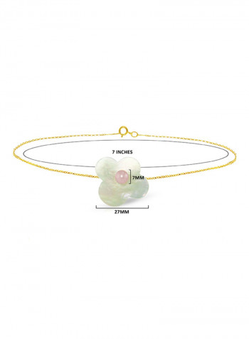 18 Karat Solid Yellow Gold Mother Of Pearl With 7 mm Flower Shape Pearl Chain Bracelet