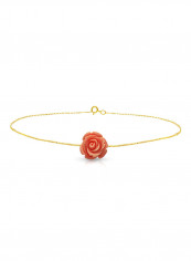18 Karat Solid Yellow Gold Rose Carved Chain Bracelet