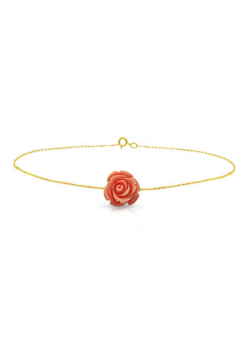 18 Karat Solid Yellow Gold Rose Carved Chain Bracelet