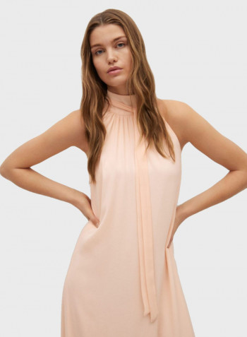 Binding Detail Halter Neck Dress Pink