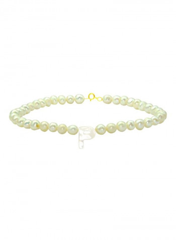 18 Karat Gold With Pearls Letter P Bracelet