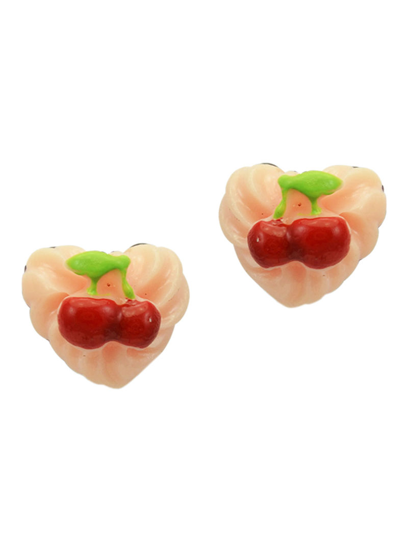 18 Karat Solid Yellow Gold Heart Shape Cupcake Cherry Earrings