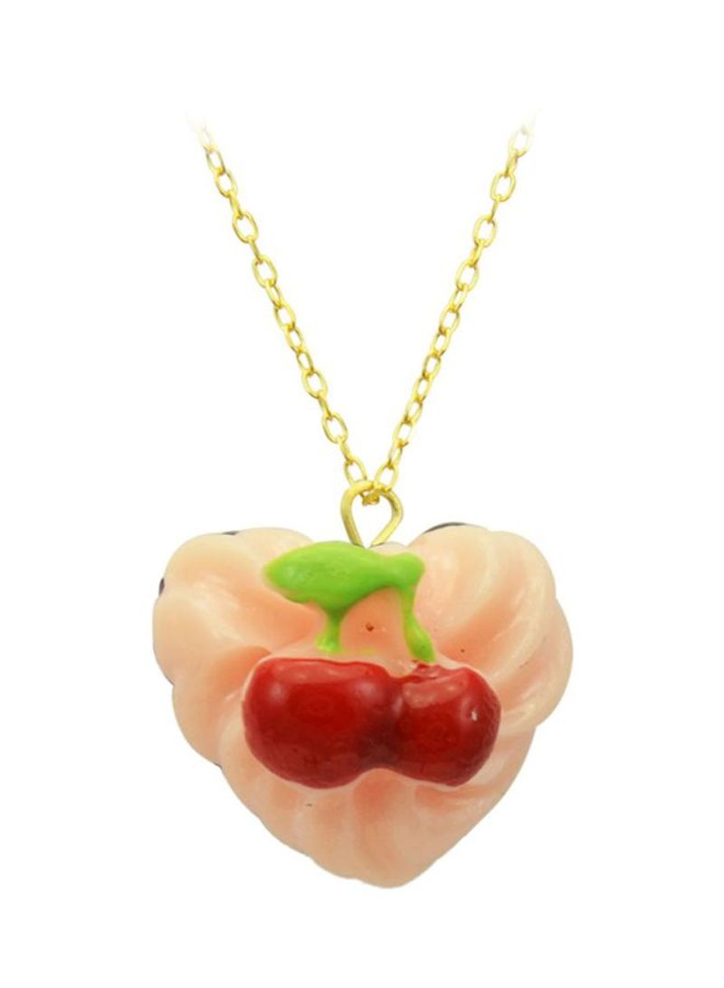 18K Gold Heart Shape Cupcake Cherry Pendant Necklace