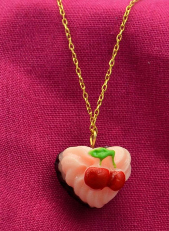 18K Gold Heart Shape Cupcake Cherry Pendant Necklace