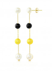 18K Yellow Gold 5-7mm Genuine Golden-Yellow, And Black Pearls Earrings