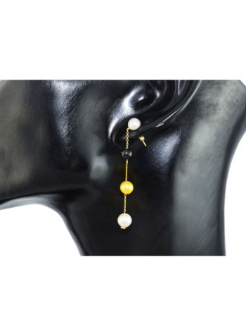 18K Yellow Gold 5-7mm Genuine Golden-Yellow, And Black Pearls Earrings