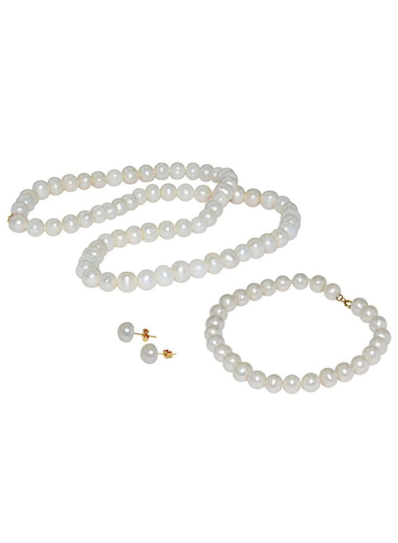 10 Karat Gold White Pearl Strand Jewellery Set