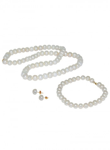 10 Karat Gold White Pearl Strand Jewellery Set