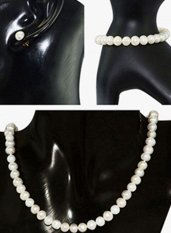 10 Karat Gold White Pearl Strand Jewellery Set
