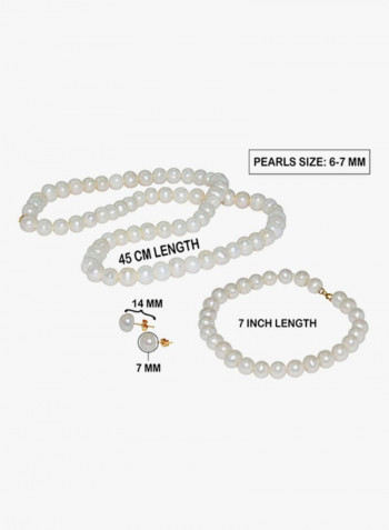 10 Karat Gold White Pearl Strand Jewellery Set