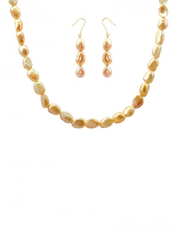 10 Karat Gold With Pearls Strand Jewellery Set