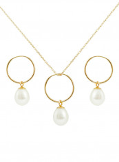 14K Solid Gold Clasic Hanging Freshwater Pearl Jewlery Set