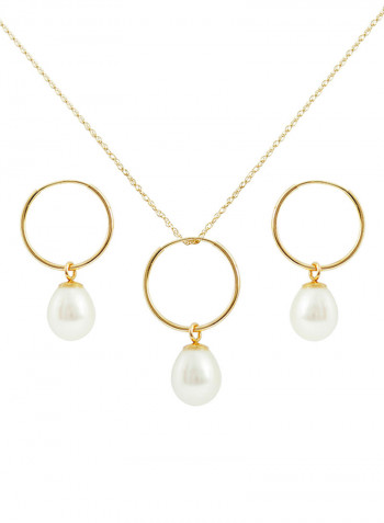 14K Solid Gold Clasic Hanging Freshwater Pearl Jewlery Set