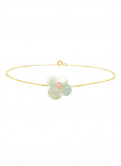 18 Karat Solid Yellow Gold Mother Of Pearl With 7 mm Flower Shape Pearl Chain Bracelet