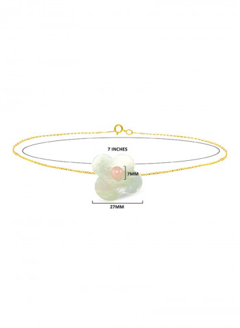 18 Karat Solid Yellow Gold Mother Of Pearl With 7 mm Flower Shape Pearl Chain Bracelet