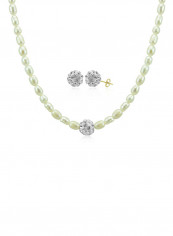 18K Gradual Crystal Balls And Pearls Strand Jewellery Set