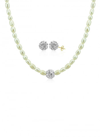 18K Gradual Crystal Balls And Pearls Strand Jewellery Set