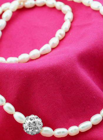 18K Gradual Crystal Balls And Pearls Strand Jewellery Set