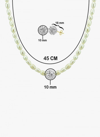 18K Gradual Crystal Balls And Pearls Strand Jewellery Set