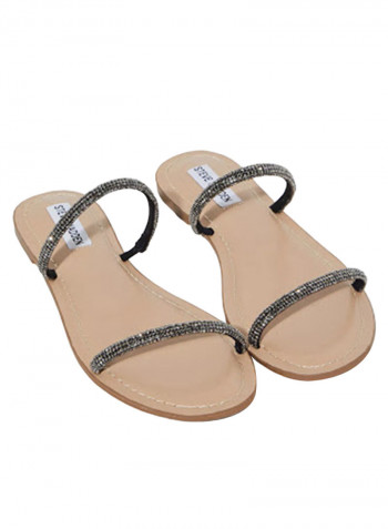 Tuva Flat Dress Sandals Black Crystal/Beige