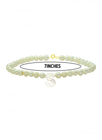 18 Karat Gold Letter S Pet Collar Bracelet With Pearls