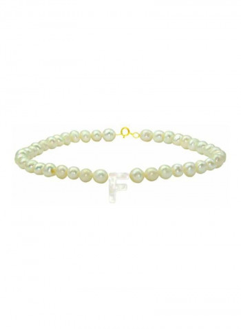 18 Karat Gold Pearl Beaded Letter F Bracelet